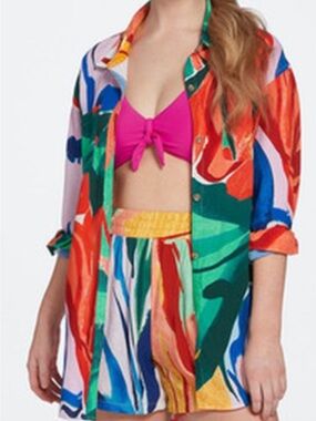 Calia by Carrie Underwood Button Down Abstract breezy long sleeve